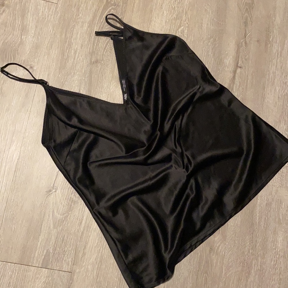 Black Satin V-Neck Zara Tank Top